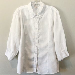 White Linen Shirt Button Up Top Coldwater Creek Large